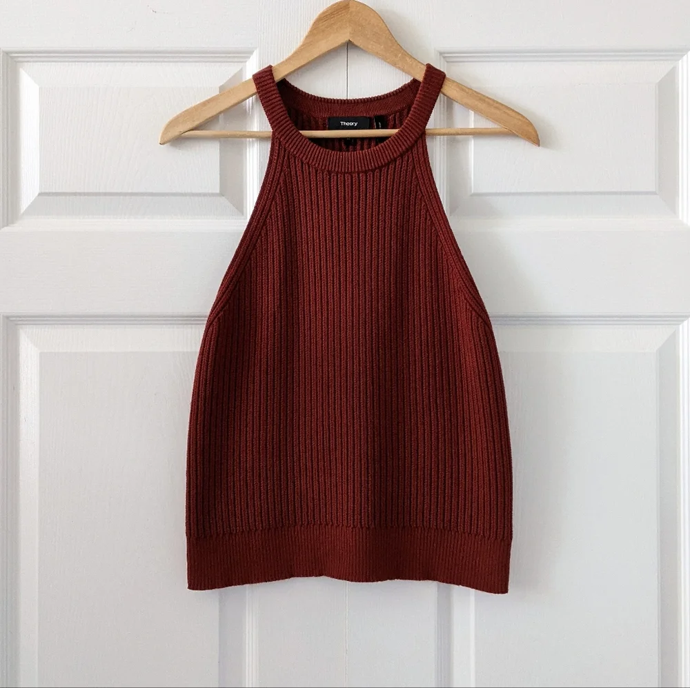 Theory Waxson Prosecco Ribbed Knit Sweater Tank | Burnt Paprika | Medium - Picture 2 of 14